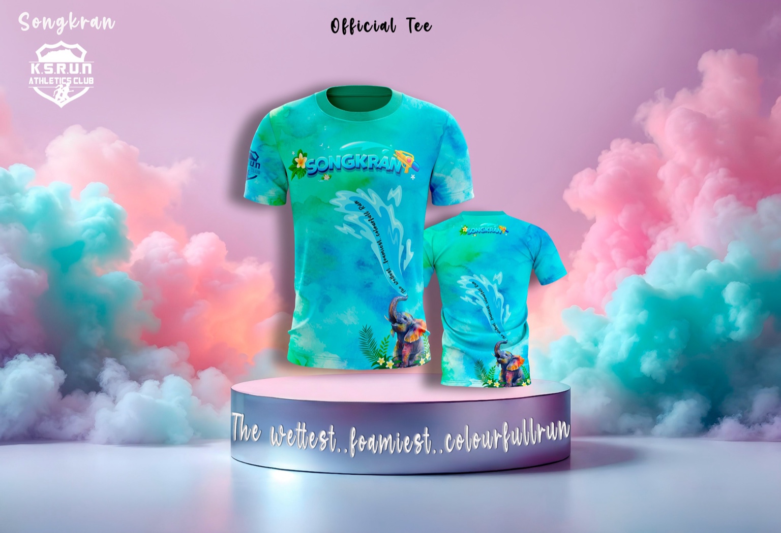 Front and back of the official aqua Songkran Run 2026 event tee